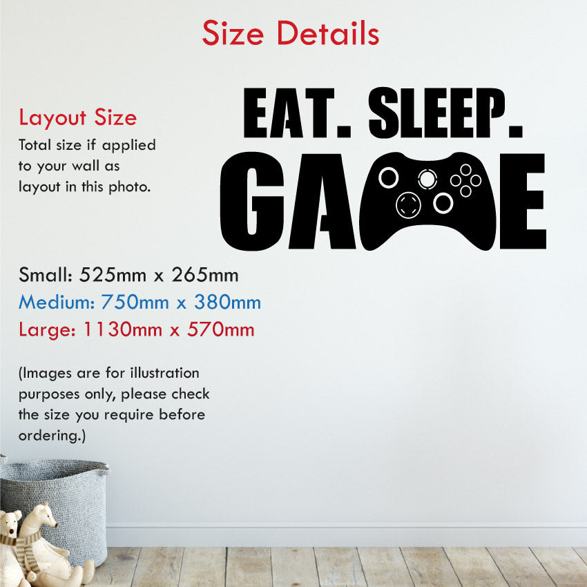 Gamer Sticker, Eat Sleep Game Wall Decal,Gamer with Controller