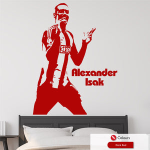 Alexander Isak goal celebration wall art decal in dark red