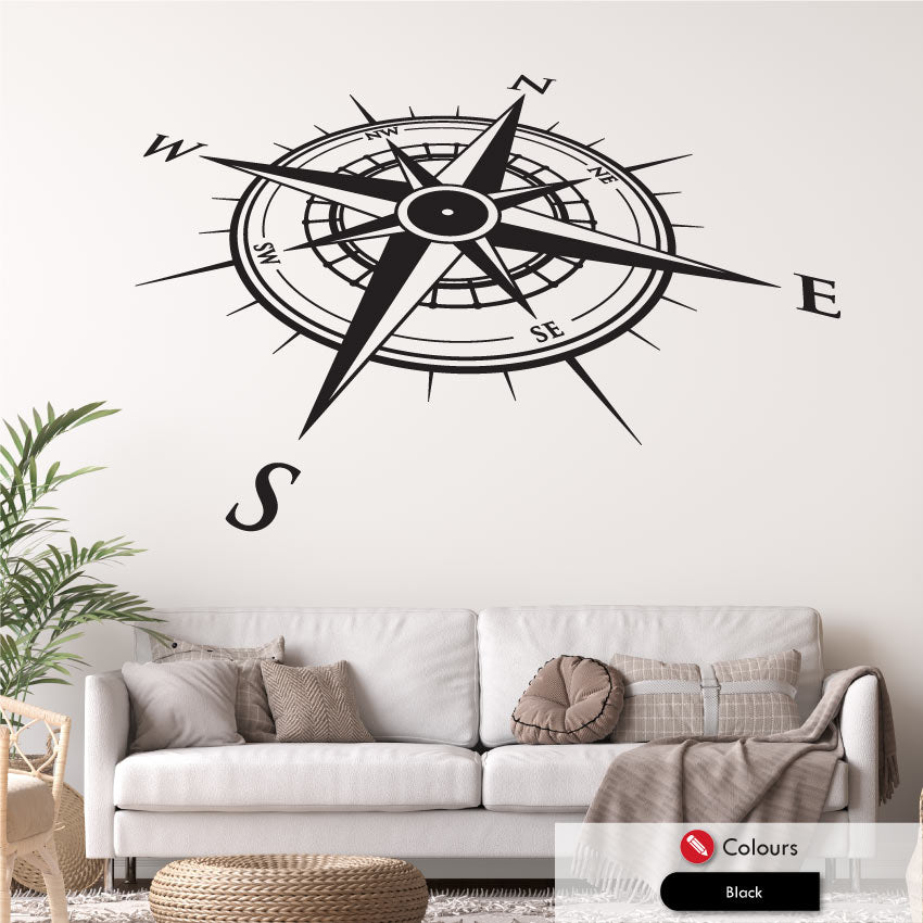 
            
                Load image into Gallery viewer, Angled compass wall art decal in black
            
        