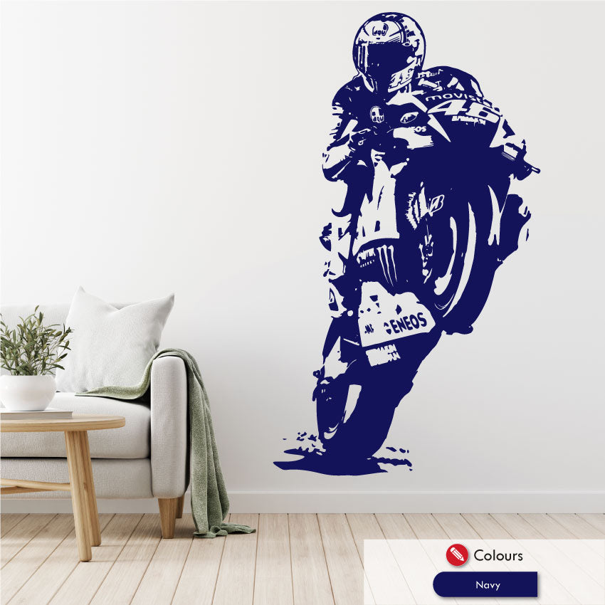 Superbike Wall Art Decal Rossi Pulling a Wheelie