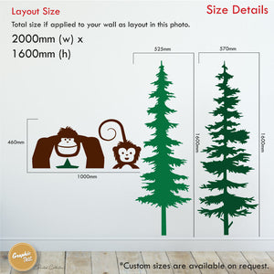 Animal and Pine tree wall art forest themed decal set size 2000mm width x 1600mm height