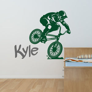 
            
                Load image into Gallery viewer, BMX personalised wall sticker decal forest green &amp;amp; dark grey
            
        