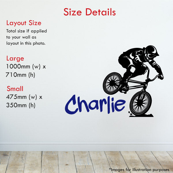 
            
                Load image into Gallery viewer, BMX personalised wall sticker decal sizes
            
        