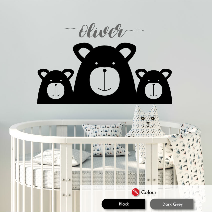 Three Bears Personalised Nursery Wall Art Sticker