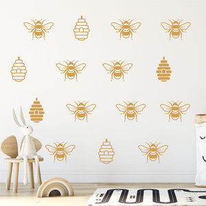 
            
                Load image into Gallery viewer, Bees and hives wall art sticker set gold
            
        
