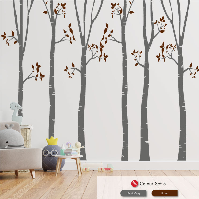 Birch Tree Wall Art Sticker dark grey brown