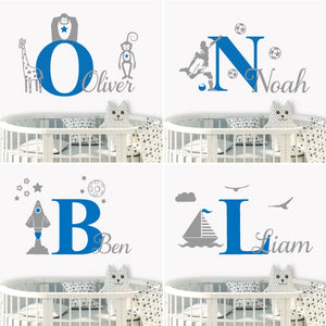 Boys custom name and initial wall sticker