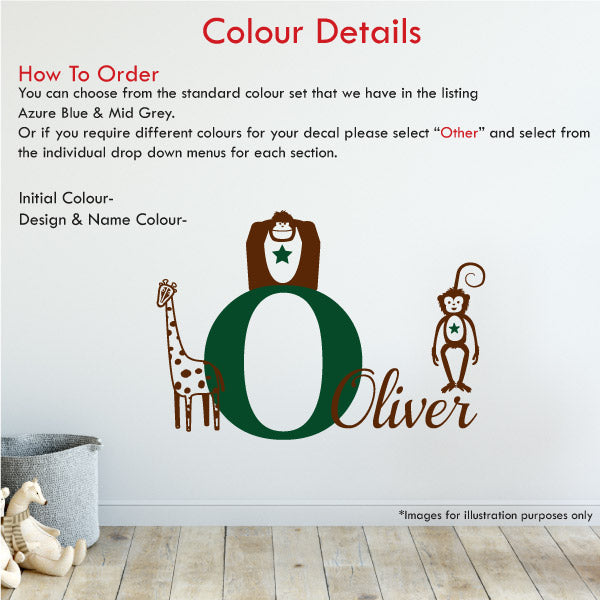 
            
                Load image into Gallery viewer, Boys custom name and initial wall sticker colour details
            
        