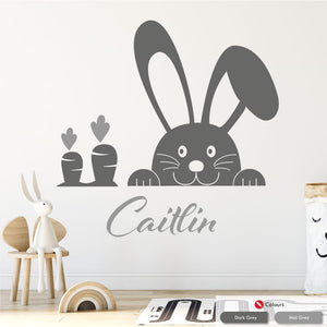 Bunny and carrot girls wall personalised wall sticker dark grey mid grey