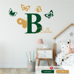 
            
                Load image into Gallery viewer, Butterflies personalised wall decal forest green gold
            
        