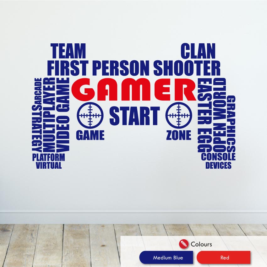 
            
                Load image into Gallery viewer, Controller-Word-Cloud-Wall-Art-Sticker-Medium-Blue-Red
            
        