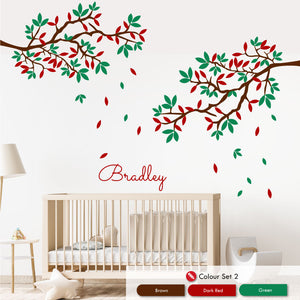 
            
                Load image into Gallery viewer, Corner Tree Personalised Wall Art Bedroom Decal brown dark red green
            
        