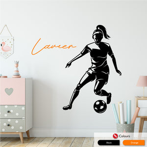 
            
                Load image into Gallery viewer, Girls football personalised wall decal black orange
            
        