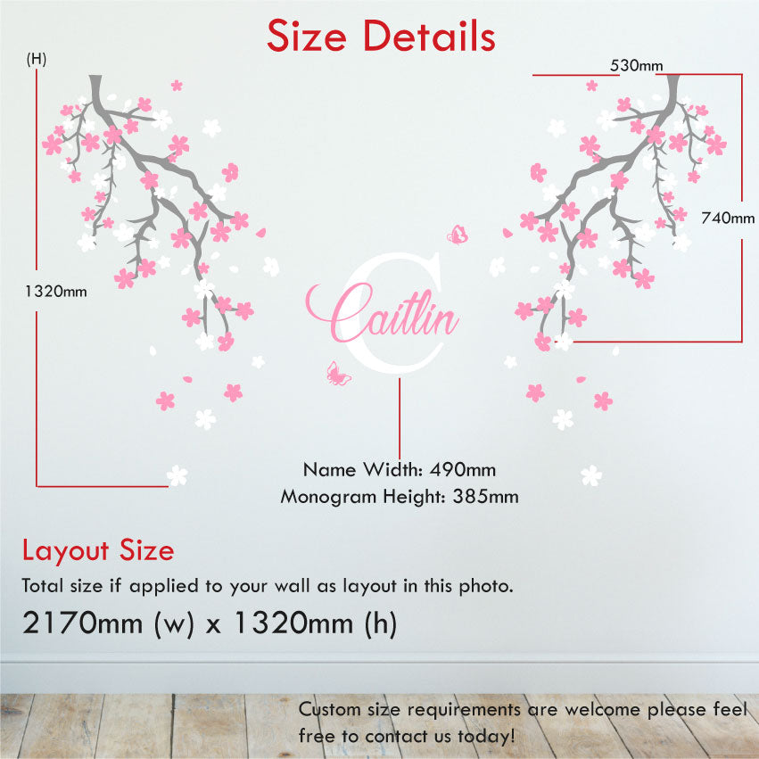 
            
                Load image into Gallery viewer, cherry blossom corner trees nursery wall sticker size 2170mm x 1320mm
            
        