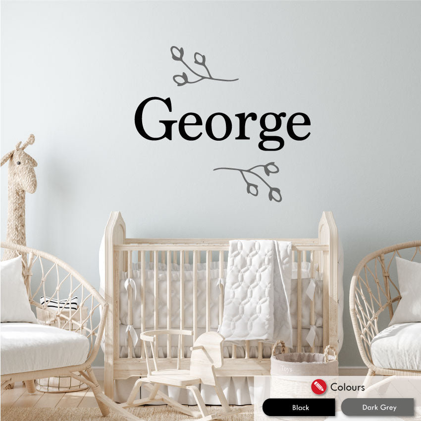 Floral Personalised Wall Sticker Black and Dark Grey