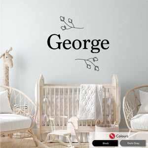 Floral Personalised Wall Sticker Black and Dark Grey
