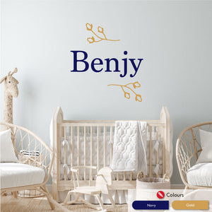 Floral Personalised Wall Sticker Navy & Gold