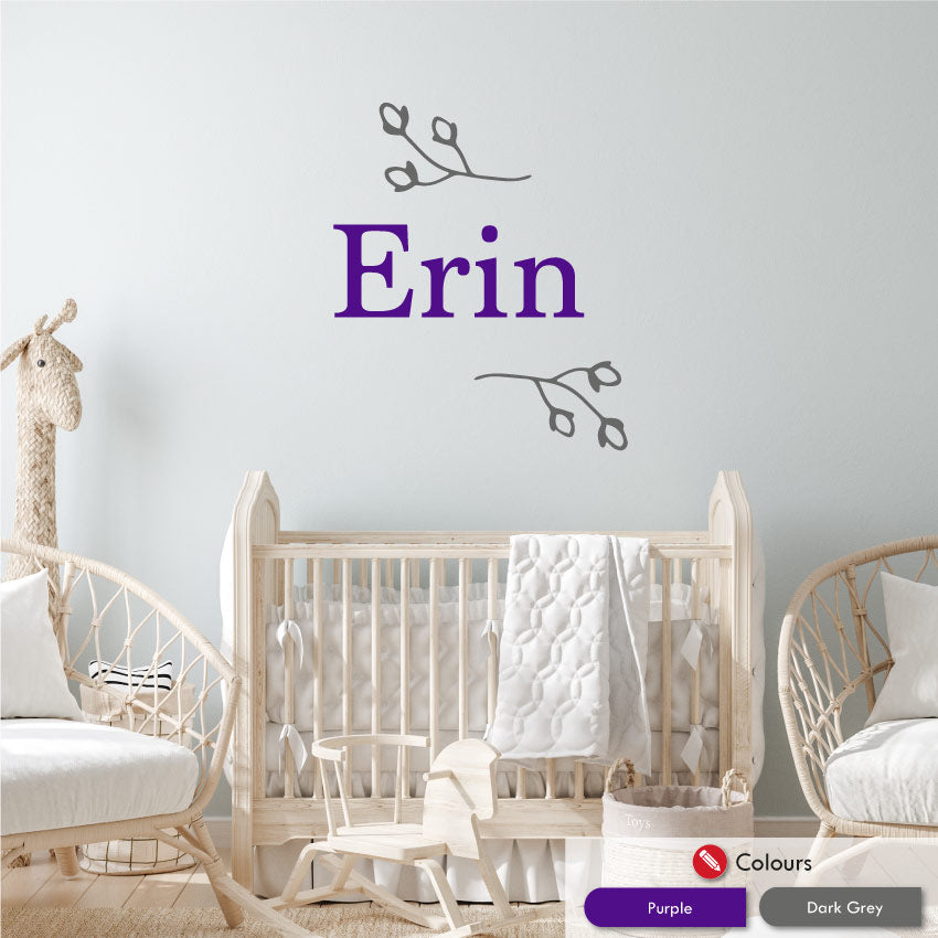 Floral Personalised Wall Sticker Purple and Dark Grey