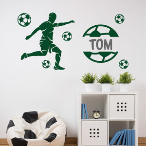Footballer personalised wall sticker forest green and dark grey