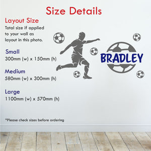 Footballer personalised wall sticker size details