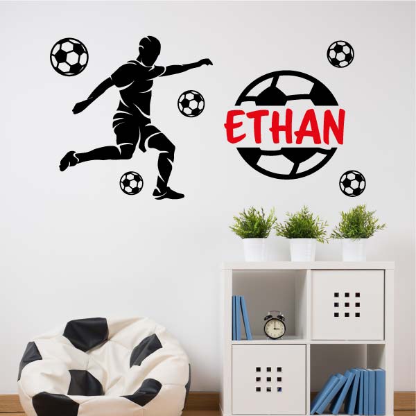 Footballer personalised wall sticker black and red