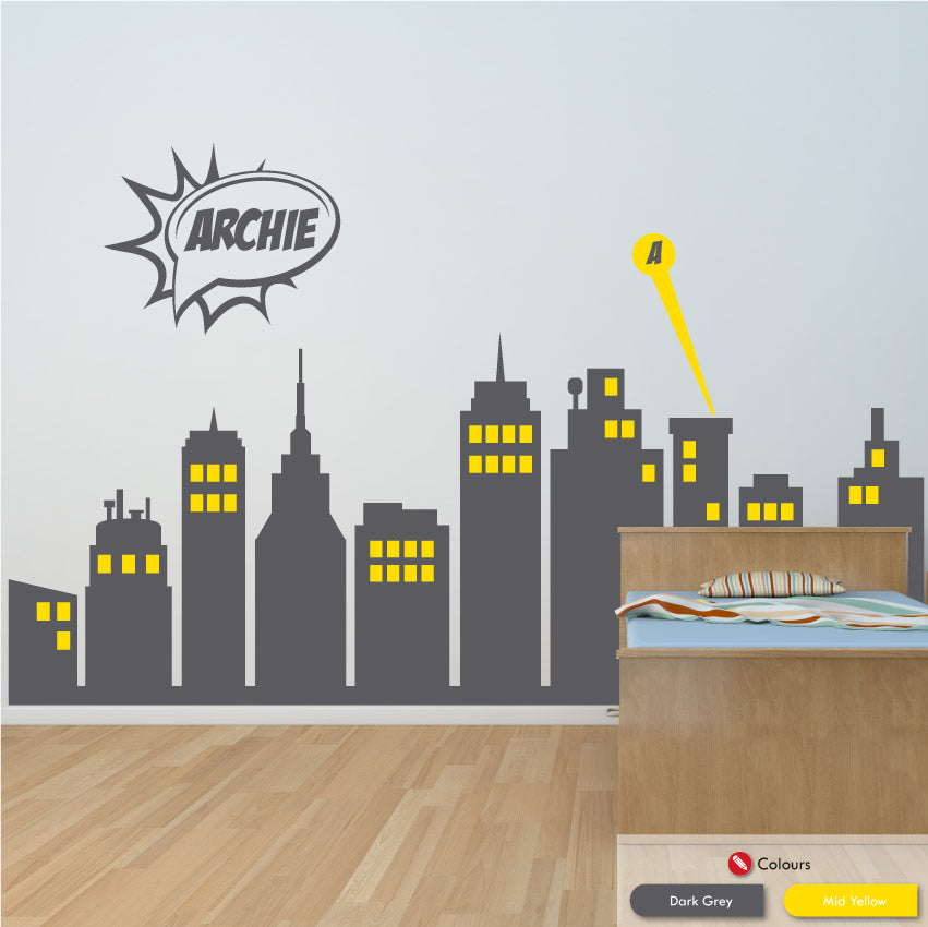 Superhero Skyline Personalised Wall Decal