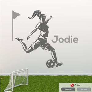 
            
                Load image into Gallery viewer, Girls Football Custom Name Wall Sticker Dark Grey &amp;amp; Mid Grey
            
        
