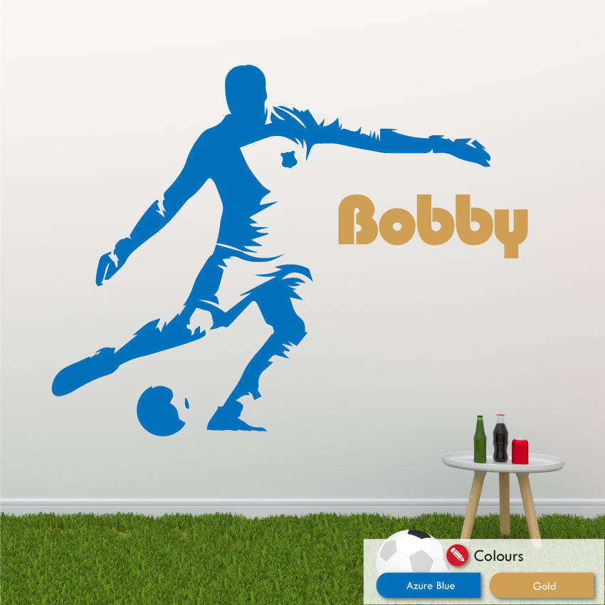 
            
                Load image into Gallery viewer, Goalkeeper Personalised Football Wall Sticker Azure Blue Gold
            
        