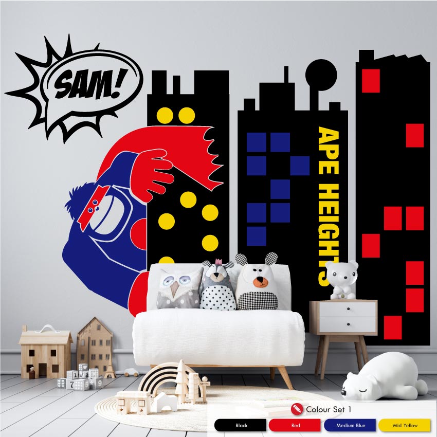 
            
                Load image into Gallery viewer, Superhero Towers Boys personalised wall art sticker
            
        