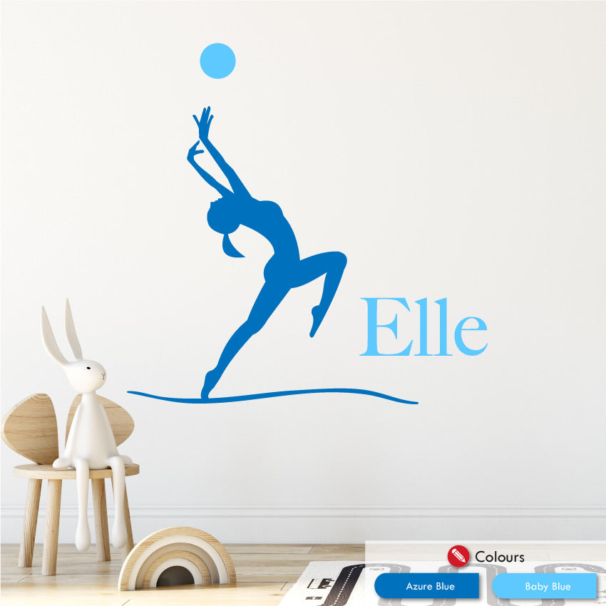 Gymnastics personalised wall art decal azure blue & baby blue