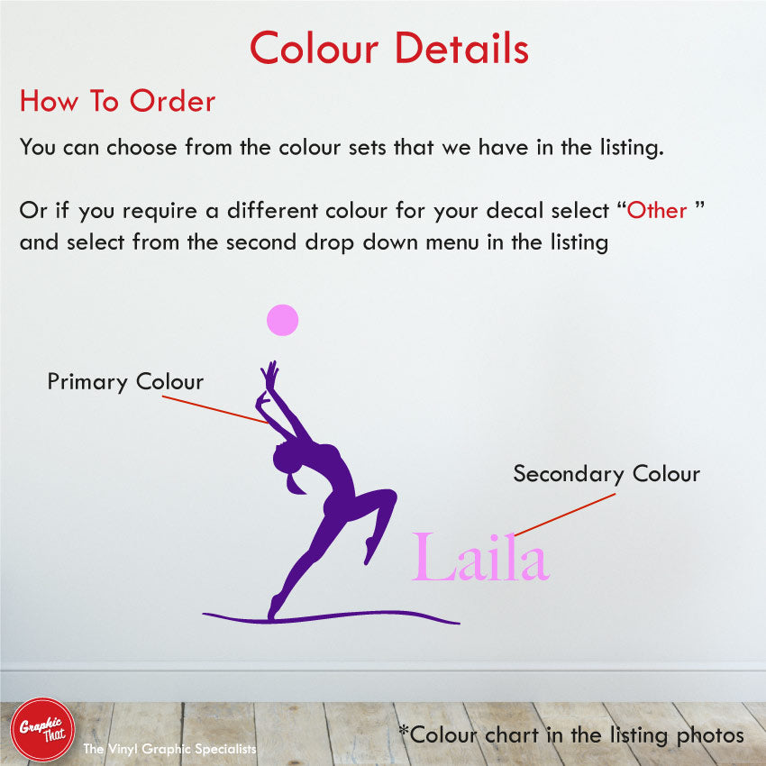 
            
                Load image into Gallery viewer, Gymnastics personalised wall art decal colour details
            
        