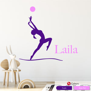 Gymnastics personalised wall art decal purple & baby pink