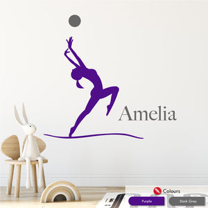 Gymnastics personalised wall art decal purple & dark grey