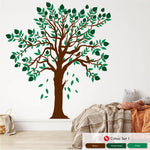 Large Tree And Birds Wall Decal Brown Branches Forest Green and Green Leaves