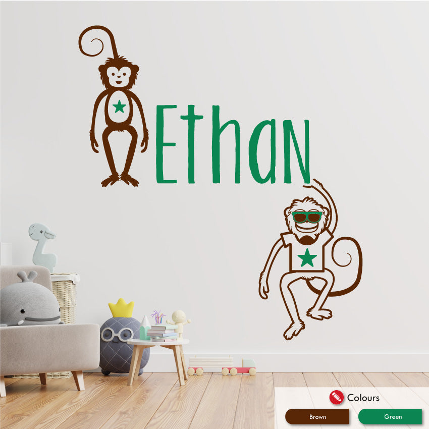 
            
                Load image into Gallery viewer, Monkeys personalised wall decal brown &amp;amp; green
            
        