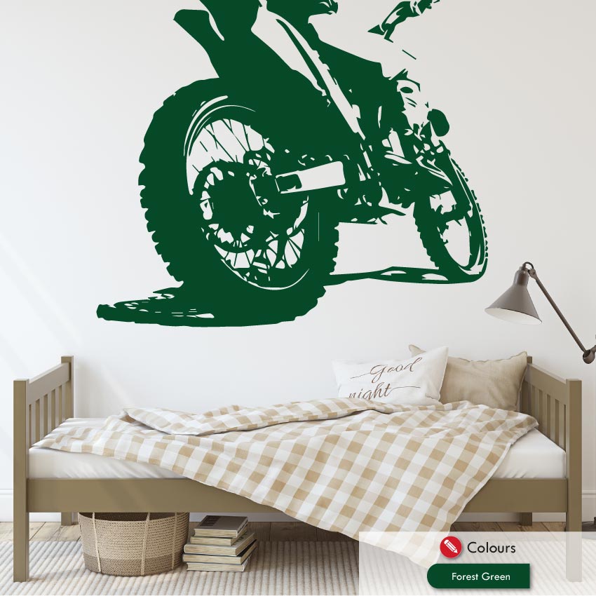 
            
                Load image into Gallery viewer, Motocross large dirt bike wall art decal forest green
            
        