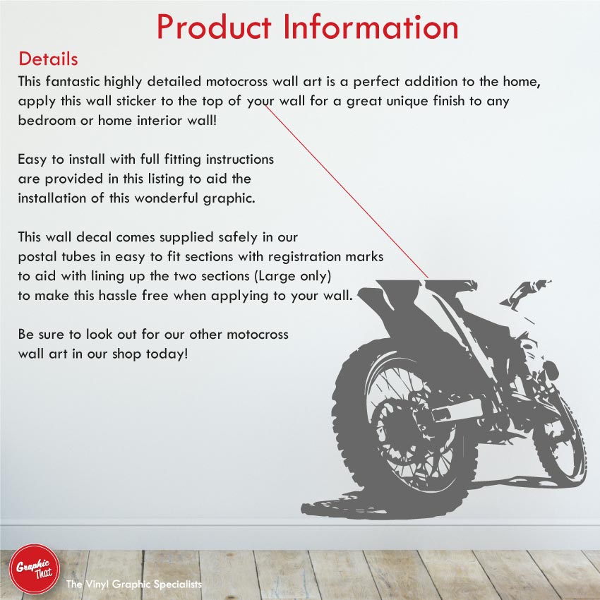 
            
                Load image into Gallery viewer, Motocross large dirt bike wall art decal product information
            
        