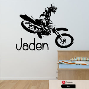 Motocross personalised name wall sticker decal black