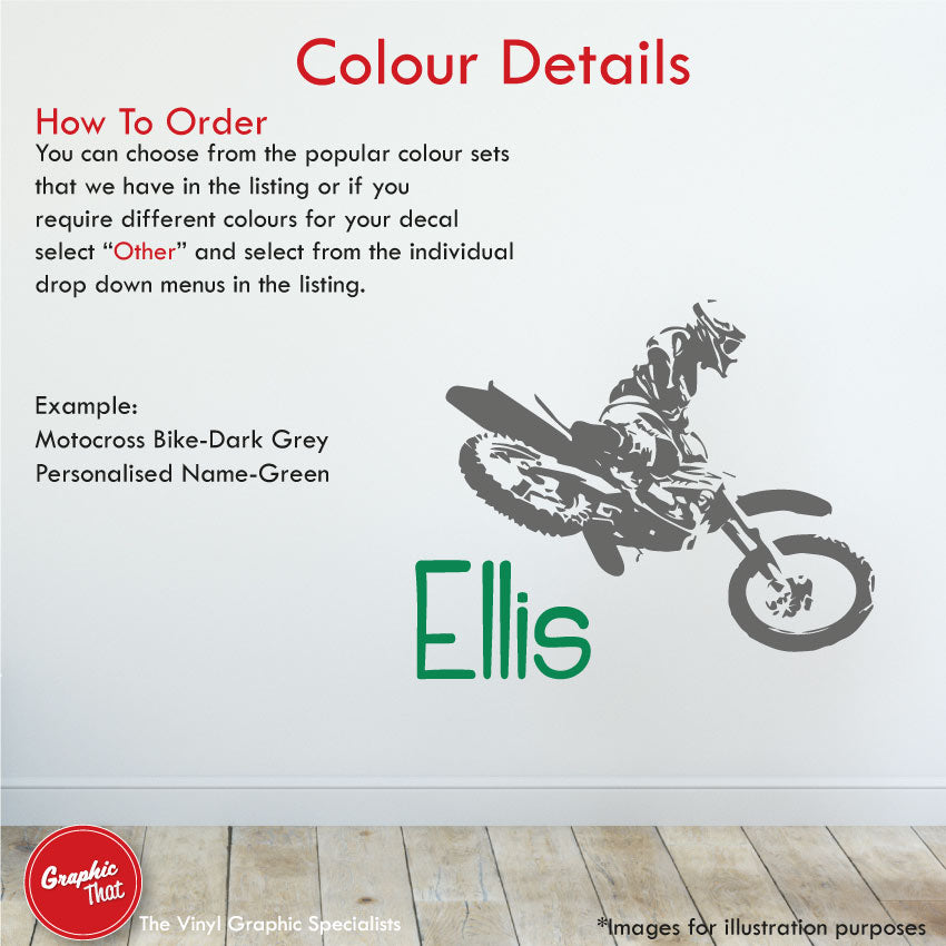 Motocross personalised name wall sticker decal colour details