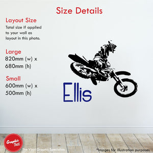 
            
                Load image into Gallery viewer, Motocross personalised name wall sticker decal sizes
            
        