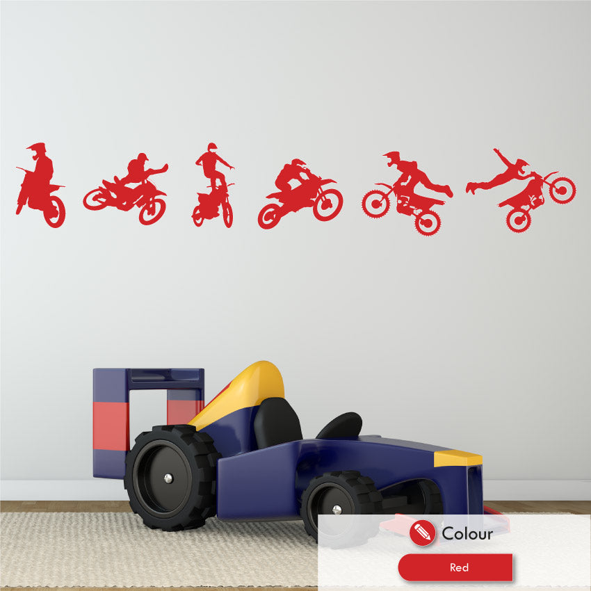 
            
                Load image into Gallery viewer, Motocross Dirt Bike Wall Art Stickers Red
            
        