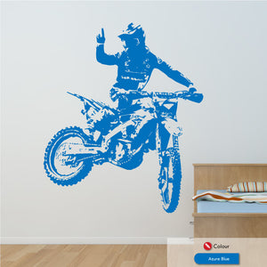 motocross biker wall art decal azure blue