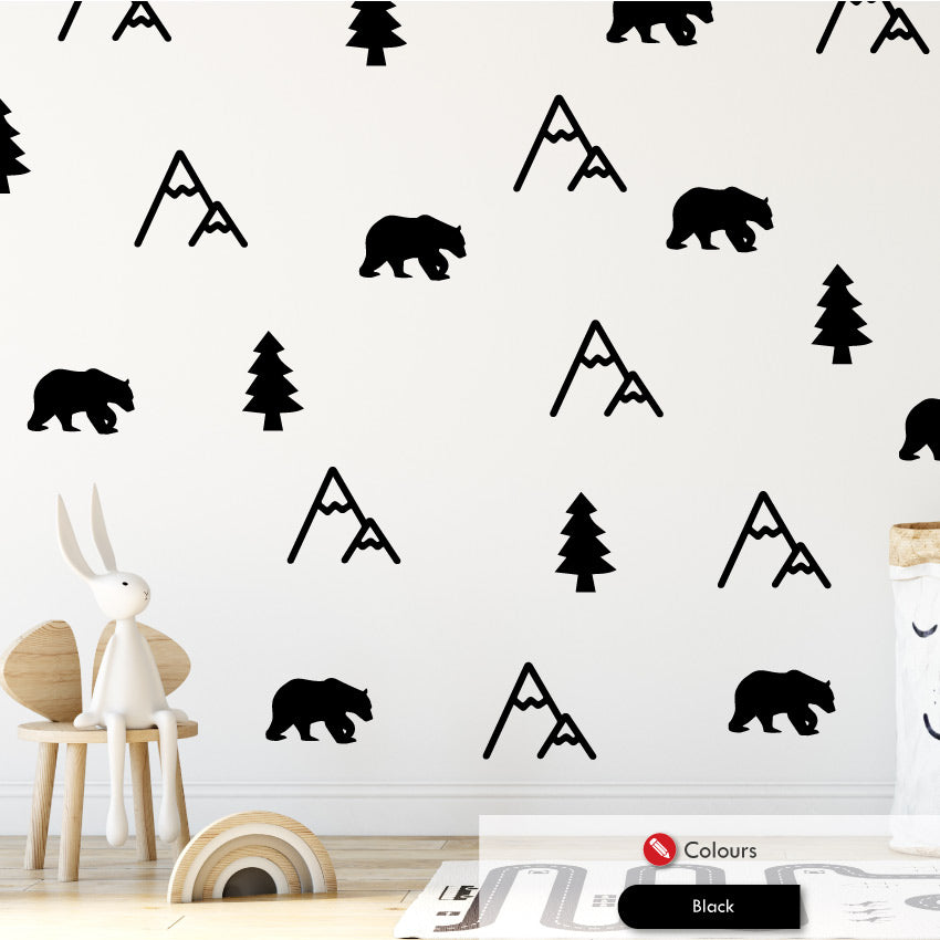 Mountain Forest Wall Stickers Black