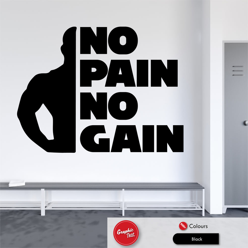 Gym Wall Art Sticker Quote (No Pain No Gain)