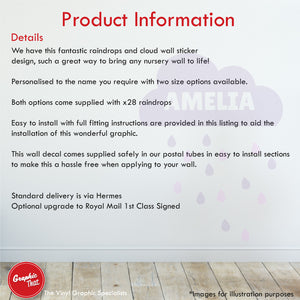 Personalised clouds and raindrops wall sticker product information