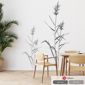 
            
                Load image into Gallery viewer, Reed grass wall decal in dark grey and mid grey
            
        