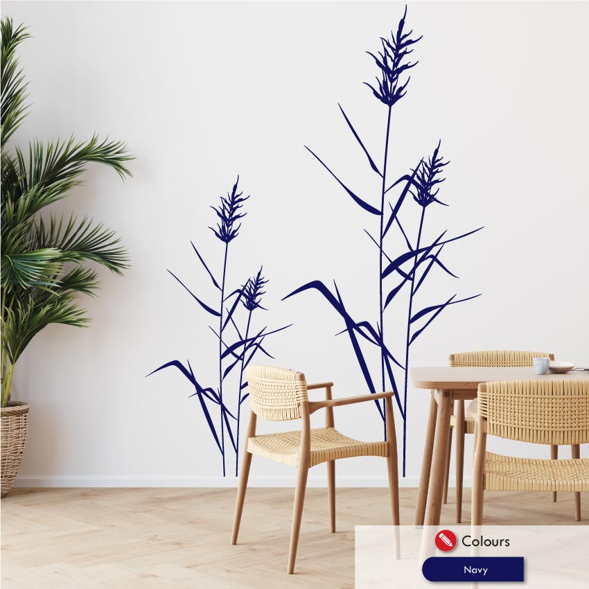 Reed grass wall decal in navy
