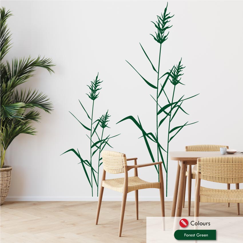 Reed grass wall decal in forest green