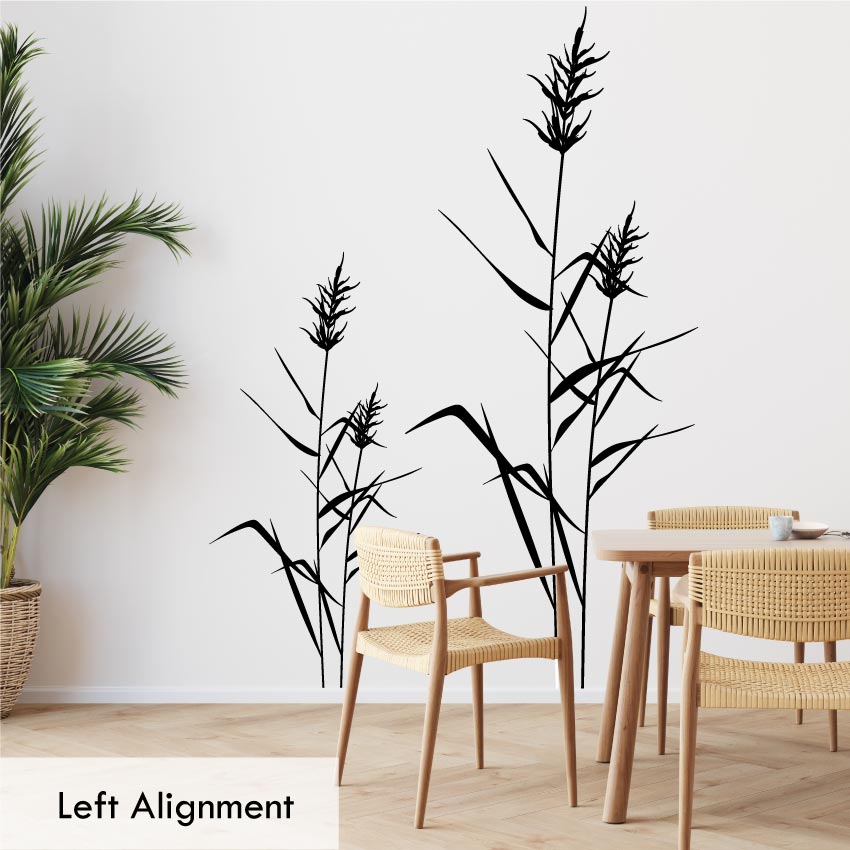 Reed grass wall decal in black left alignment layout