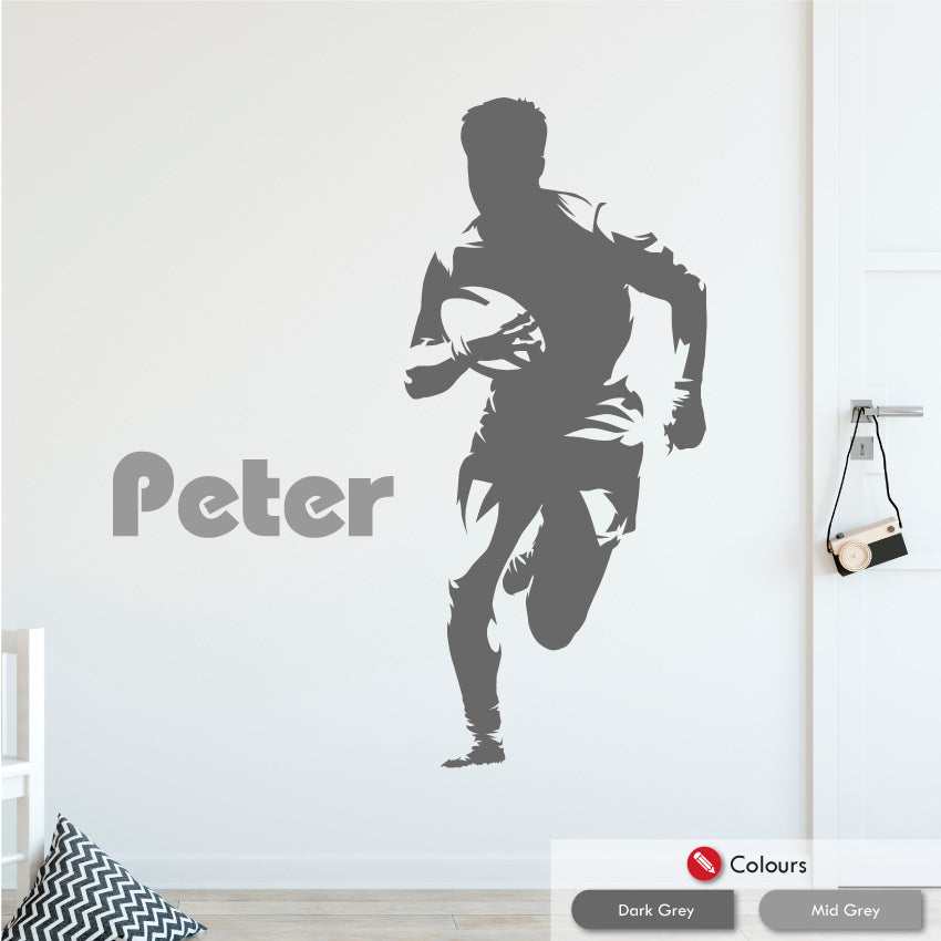 
            
                Load image into Gallery viewer, Rugby Personalised Bedroom Wall Art Sticker Dark Grey &amp;amp; Mid Grey
            
        